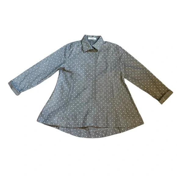 VITAMIN Star Printed Snap Button Closure Gray White Collared Blouse Womens Small - Picture 5 of 12